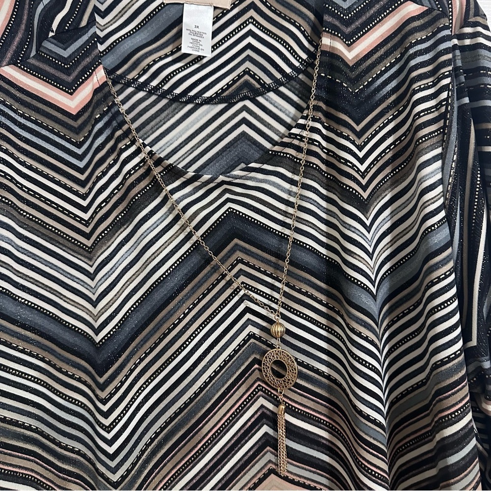 Alfred Dunner 3X NWT Chevron Top w/ Necklace 3/4 Sleeve Plus Size - Picture 6 of 11